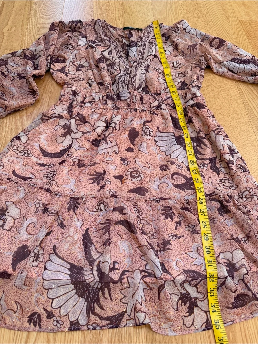OPT Size L v neck floral boho long smocked sleeve mini dress